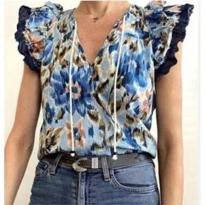 House of Harlow 1960 zoey blue ruffle blouse size L